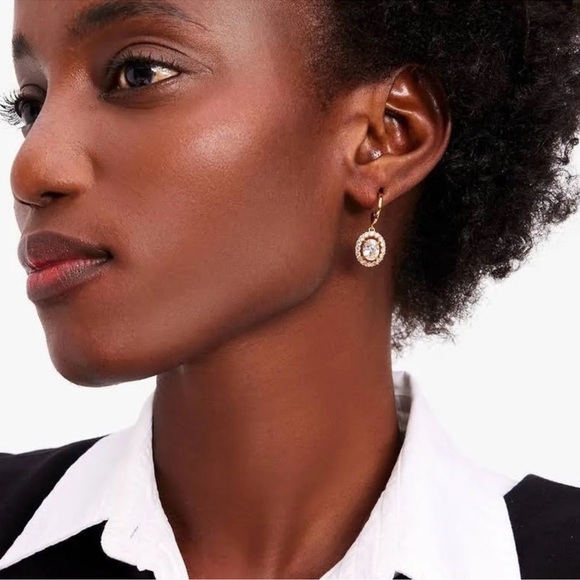 KATE SPADE • Victoria Gold Crystal Halo Hoop Huggies Earrings - Picture 5 of 7